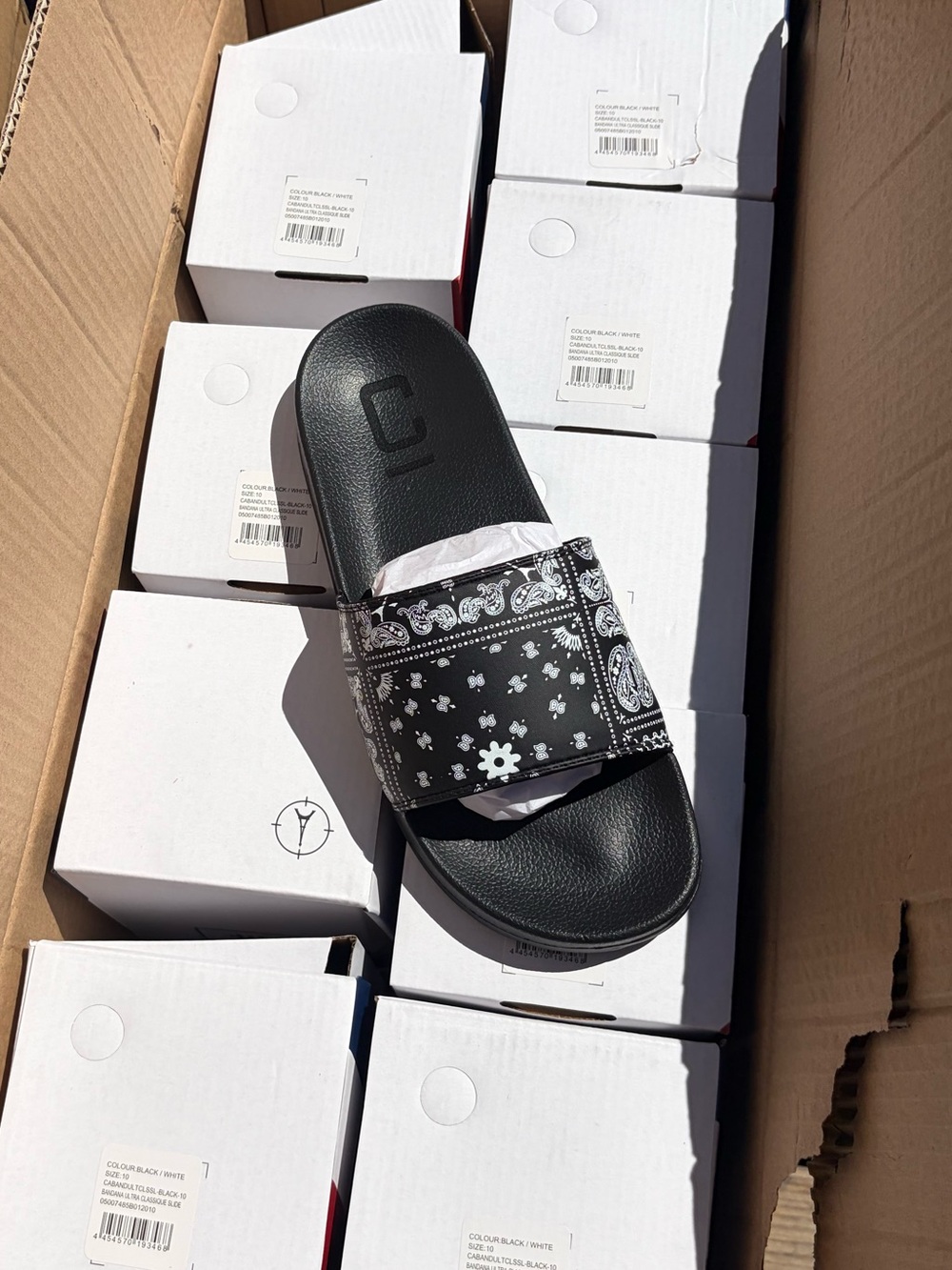 Black Bandana Slide Sandals - Women